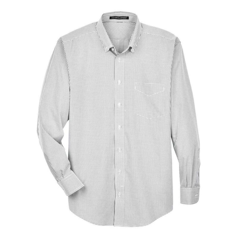 Devon & Jones Crown Collection Gingham Check Woven Dress Shirt / Silver